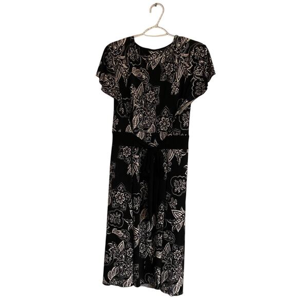 Hourglass Black Floral Dress Deep V-Neck Sz 18/20 Y2K Dramatic Waist Detail - Picture 3 of 7